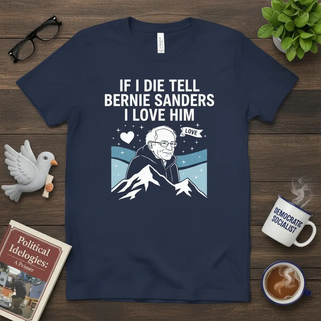 If I Die Tell Bernie Sanders I Love Him quote with Bernie Sanders illustration on political supporter t-shirt