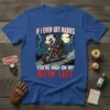 Graphic t-shirt featuring a possum riding a motorcycle with the text "If I Ever Get Rabies You're High On My
