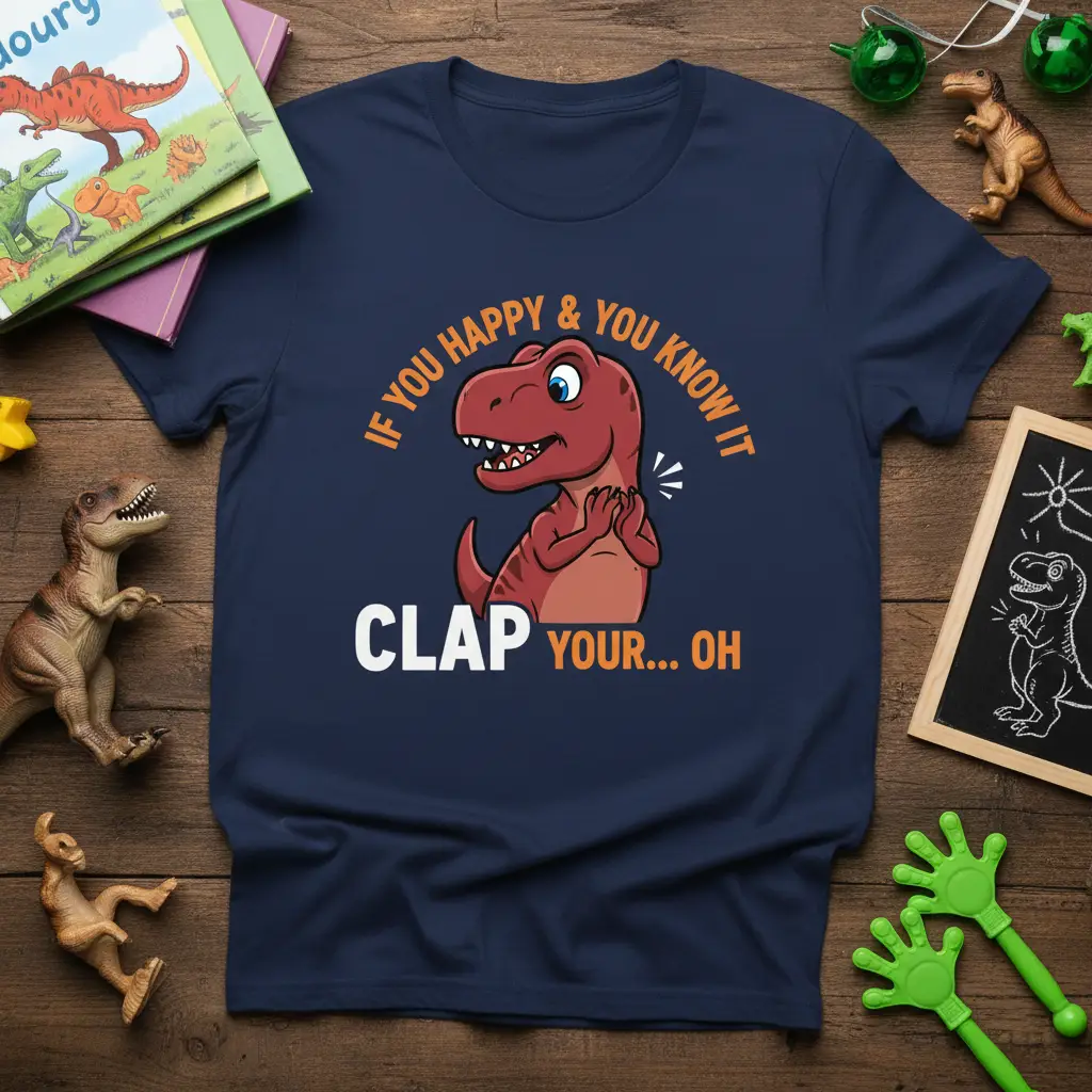 If You Happy & You Know It Clap Your Oh T-Rex dinosaur design with clapping hands graphic