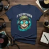 T-shirt with "If You Only Knew If You Knew" text featuring a cat wearing headphones and sunglasses, surrounded by musical