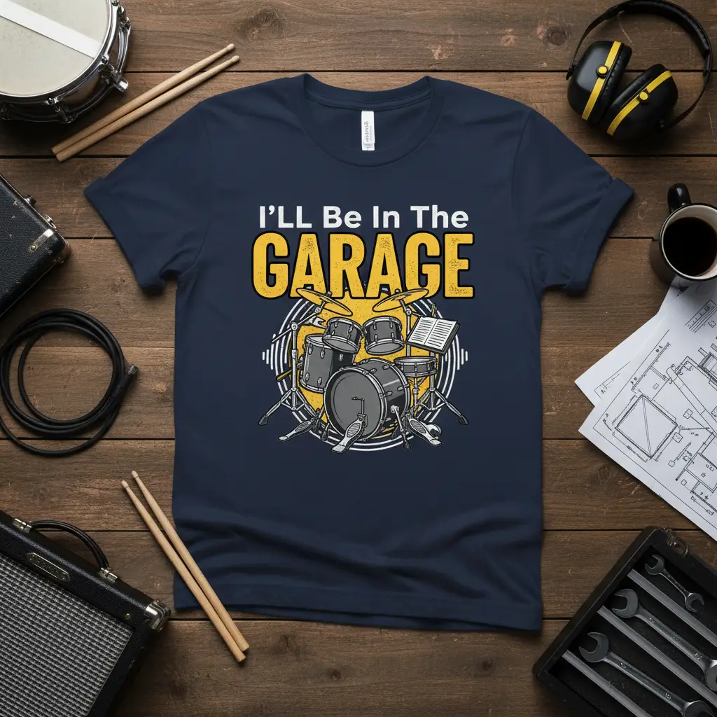 I’ll Be in the Garage Drummer T-Shirt Music Lover Gift