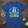 I'm 11 Birthday Boy text with a train graphic on a blue t-shirt, celebrating an eleventh birthday