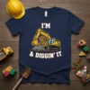 I'm 2 Diggin' It t-shirt with a yellow excavator graphic and "2" on the shovel