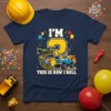 I'm 3 This Is How I Roll t-shirt design with dinosaur, construction trucks, and balloons for a 3rd birthday boy