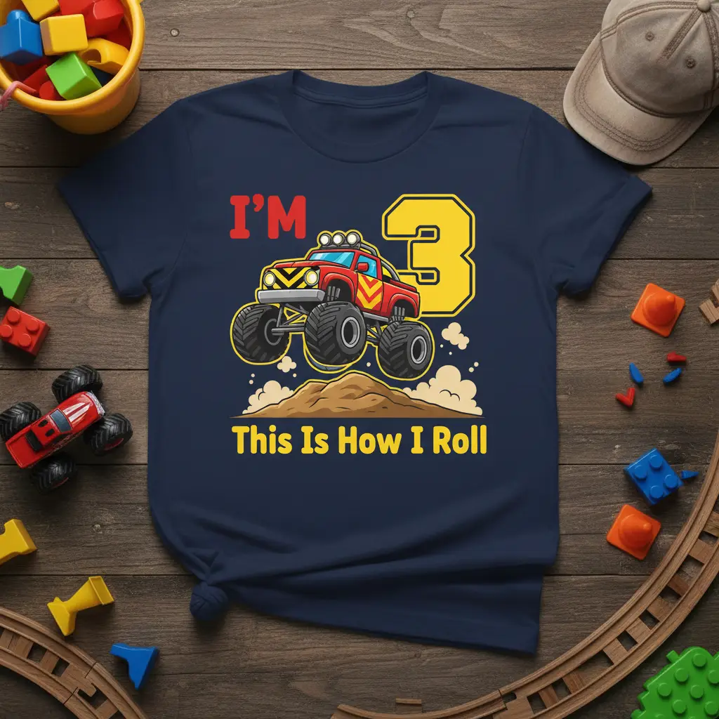 I’m 3 This Is How I Roll Monster Truck Birthday Tee