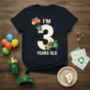 I'm 3 Years Old birthday t-shirt with a garbage truck, balloons, and recycling symbols for a third birthday celebration