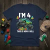 I'm 4 This Is How I Roll 4th birthday boy monster truck t-shirt with colorful balloons and blocks