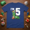 I'm 5 Garbage Truck Birthday T-Shirt featuring a smiling trash can, balloons, and a garbage truck graphic