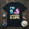 I'm 9 LET'S PARTY A LOTL t-shirt with a cute pink axolotl wearing a party hat
