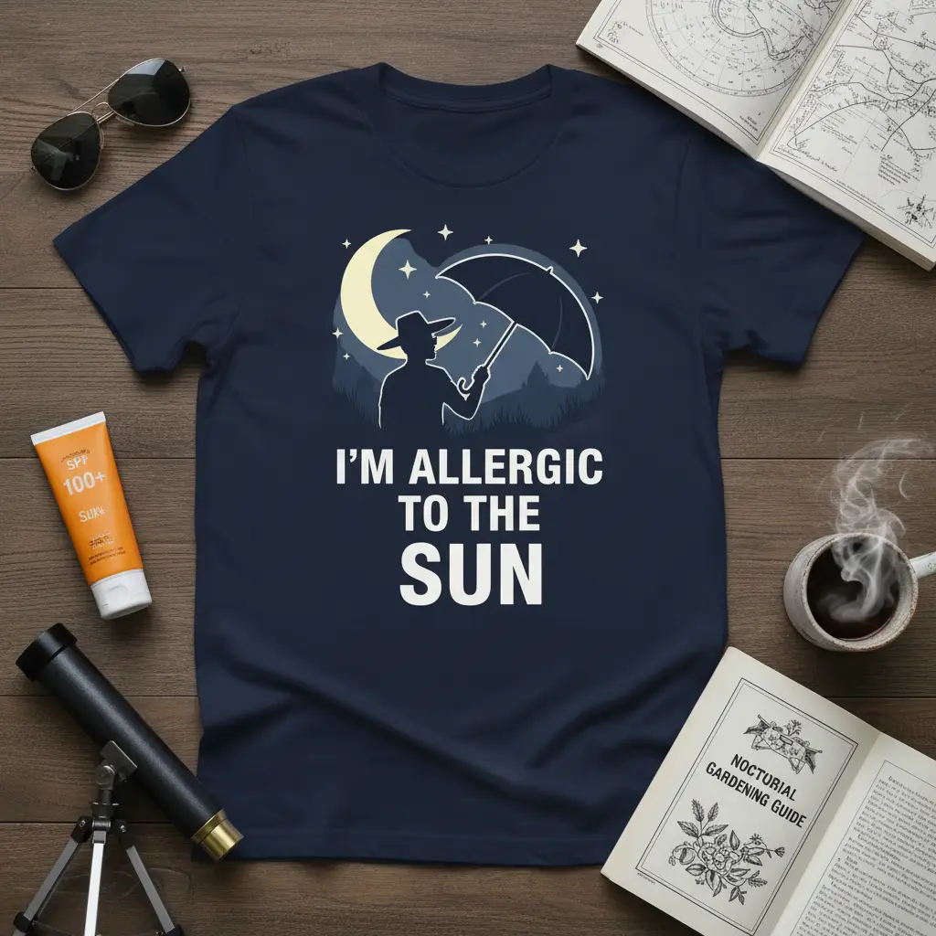 I’m Allergic to the Sun T-Shirt Funny Nocturnal Quote