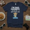 Navy t-shirt with "I'm Dad Favorite He Told Me Not To Tell You" text and a golden retriever on a