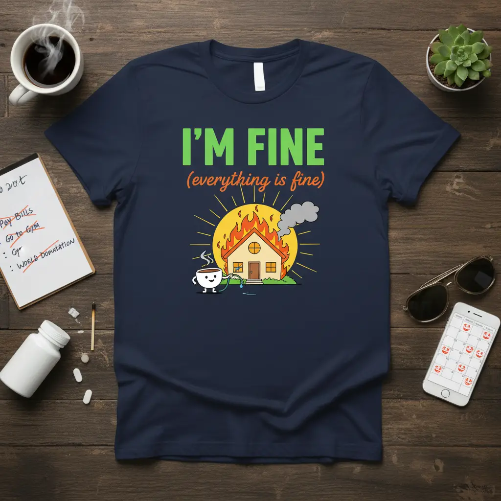 I’m Fine Everything Is Fine Funny Burning House Tee