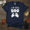 I'm Her Boo Halloween couple matching t-shirt design with white text and two cute ghosts