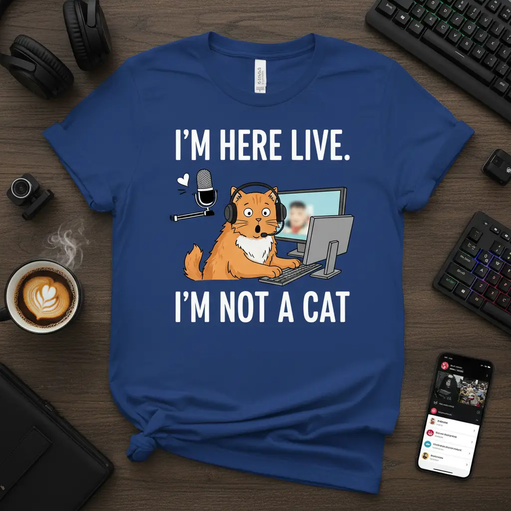 I’m Here Live. I’m Not a Cat Tee Funny Streamer Gift