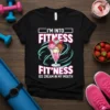 T-shirt design with text "I'm Into Fitness Fit'ness Ice Cream in My Mouth" featuring a graphic of a sundae