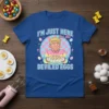 I'm Just Here For The Deviled Eggs t-shirt design featuring a cartoon Donald Trump holding a plate of deviled eggs