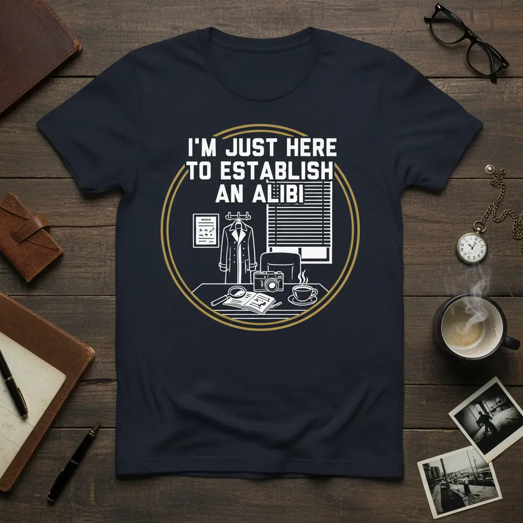 I’m Just Here to Establish an Alibi Funny Detective T-Shirt