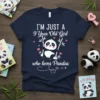 I'm Just A 9 Year Old Girl Who Loves Pandas T-Shirt design with a cute panda on bamboo and pink