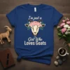 T-shirt with "I'm Just A Girl Who Loves Goats" text and a floral goat graphic