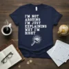 I'm Not Arguing I'm Just Explaining Why I'm Right text design with magnifying glass and brain graphic on a navy