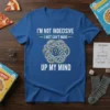 Blue t-shirt with white text "I'm Not Indecisive I Just Can't Make Up My Mind" and a circular knot graphic