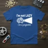White text "i'm not LAZY i'm a projector" with a graphic of a film projector casting a beam of light