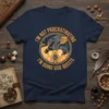 T-shirt design with text "I'm Not Procrastinating I'm Doing Side Quests", featuring a dragon breathing fire and a character with