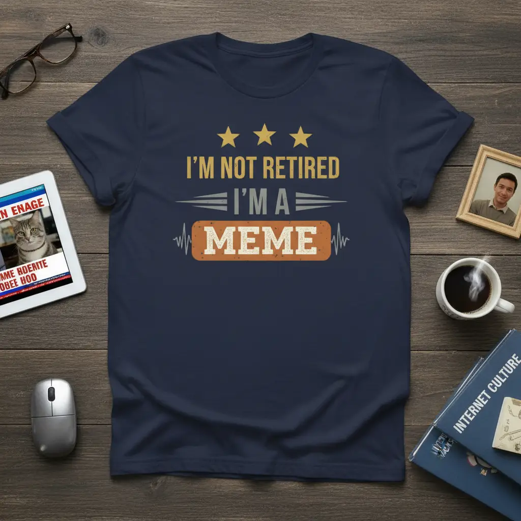 I'm Not Retired I'm A Meme quote design featuring distressed typography and retro graphic elements for humor lovers