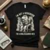 I'm Not A Bookworm I'm A Bibliosaurus Rex t-shirt featuring a dinosaur reading a book surrounded by stacks of books