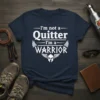 I'm not a Quitter I'm a Warrior quote t-shirt with warrior helmet graphic, designed for fitness motivation