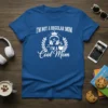 I'm Not A Regular Mom I'm A Cool Mom text with headphones and coffee cup graphic on blue t-shirt