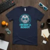 Navy t-shirt with a cartoon robot head and the words "I'm Not a Robot"