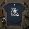 I'm Not For Everyone t-shirt with a fierce wolf graphic, crossed axes, and mountain backdrop