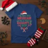 Christmas t-shirt with the quote "I'm Not The Messiah I'm A Very Naughty Boy" in festive typography, candy canes, and