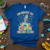 I'm Ready to Crush Second Grade t-shirt with a colorful rocket launching through clouds and educational icons