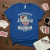 T-shirt with text "I'm Silently Judging Your Euchre Game" featuring an owl and playing cards, designed for euchre players