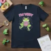 I'm Very Froggy Donut Lover T-Shirt featuring a cute cartoon frog holding a pink frosted donut with sprinkles