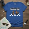 I'm Walking Here! I'm Walking Here! text with cartoon boots on a crosswalk graphic t-shirt design