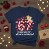 I'm your lucky "67" - will you be my Valentine? text with cupid and candy cane number on a navy
