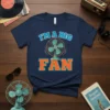 I'm A Big Fan t-shirt with a retro fan graphic and text in blue and orange
