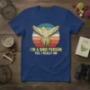 I'm A Bird Person Yes I Really Am t-shirt with a cockatiel graphic and retro sunset background