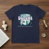 Navy t-shirt with "I'm a Docent what's Your Superpower" text and graphic of a person with a magnifying glass