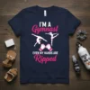 I'm A Gymnast EVEN MY HANDS ARE Ripped text with gymnast silhouettes and boxing gloves graphic on a navy t-shirt