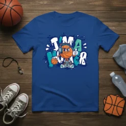I'M A HOOPER t-shirt design with a cartoon basketball player character wearing headphones and giving a thumbs up