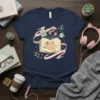 Navy t-shirt with "I'm A Kindle Girlie" text, featuring a girl reading in bed surrounded by books and headphones