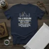 Navy t-shirt with white and gold text: "I'm A Muslim Islam Is Perfect, But I'm Not If I Make A