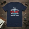Navy blue t-shirt with "I'm a PILOT doing Pilot things." text and airplane graphic above a globe