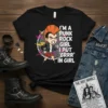 T-shirt design with text "I'M A PUNK ROCK GIRL I PUT 'GRRR' IN GIRL" and a cartoon punk girl graphic