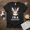I'm A Unicorn t-shirt with a cute bunny-like creature wearing a unicorn horn, surrounded by stars and moons