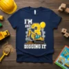 I'm And 3 Digging It construction birthday t-shirt design with a yellow excavator and the number 3 graphic